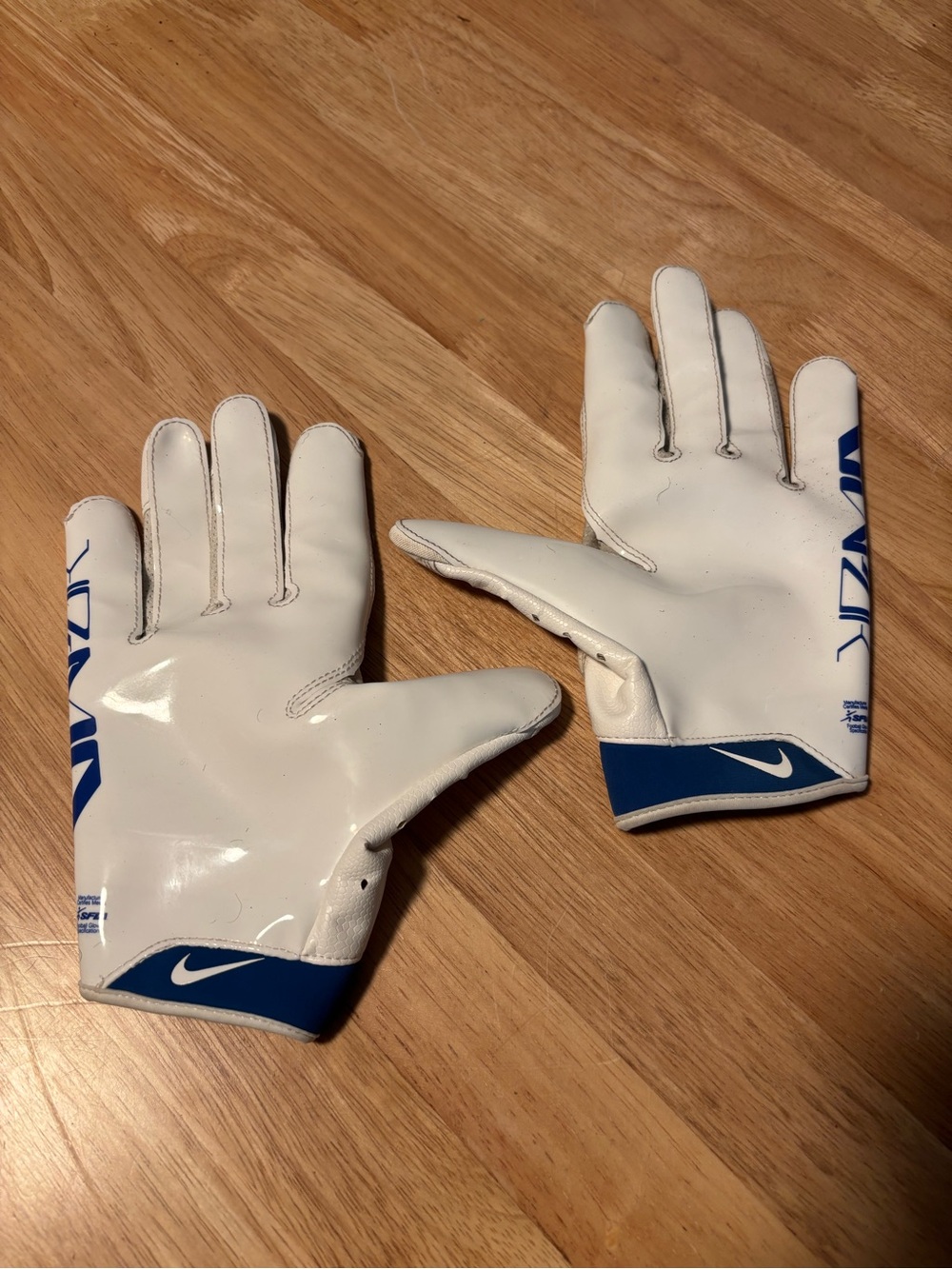 Nike Vapor White, Gray and Blue Football Gloves - Grippy Palm Pair